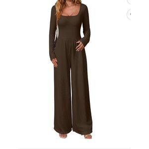 OQQ woman’s Medium wide leg Chocolate brown one piece jumpsuit casual